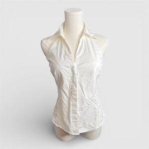White House Black Market White Open Back Collar Button Up Top XS Office Siren